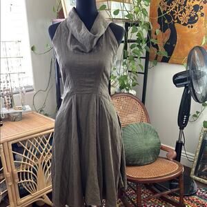 Zara Taupe Linen Sleeveless Cowl Neck Fit & Flare Dress